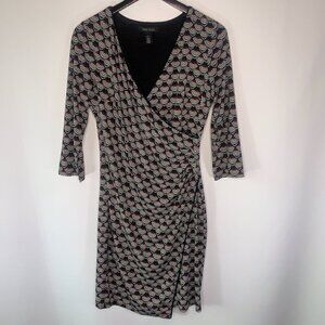 White House Black Market Women's Geometric Wrap Front Ruched Dress Size 8